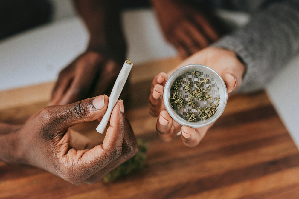smoking a joint rolled from rhythm of life marijuana bought from east coast pharms dispensary